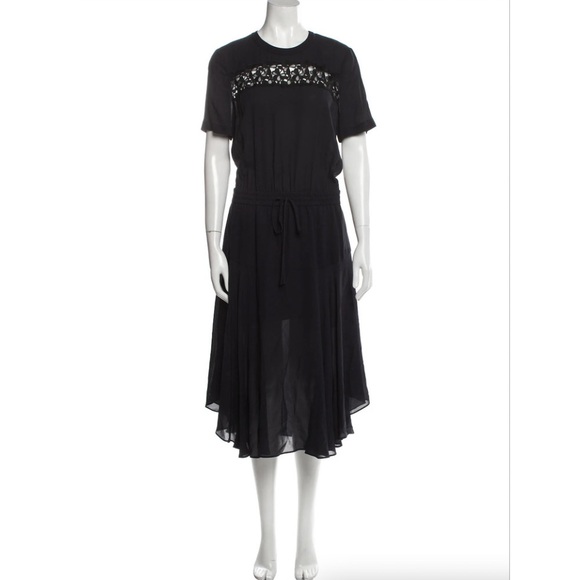 A.L.C. Silk Navy Midi Dress with Black Lace Detail sz 8 - Picture 13 of 14